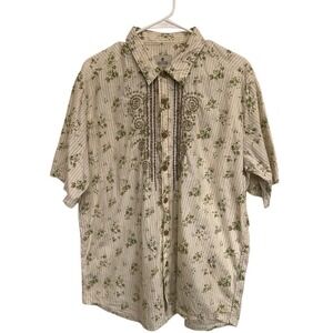 Solitude Beige‎ and Green Floral Men's Shirt, Size Large
